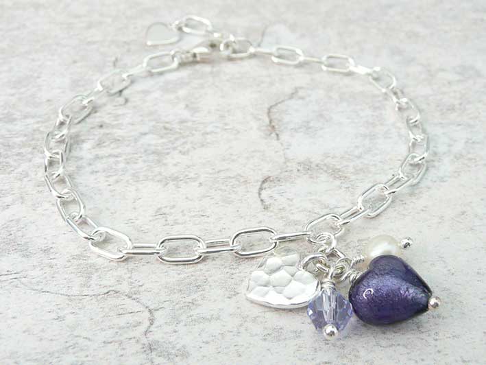 Murano Glass Amore Bracelet - Purple Velvet