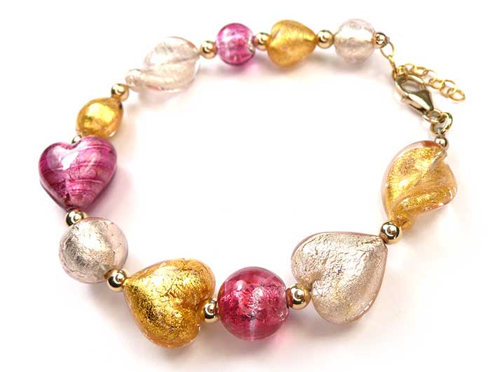 Murano Glass Bracelet - Pink Champagne Gold