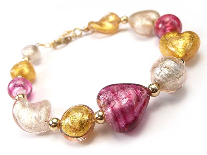 Murano Glass Bracelet - Pink Champagne Gold