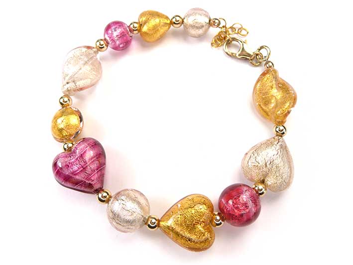 Murano Glass Bracelet - Pink Champagne Gold