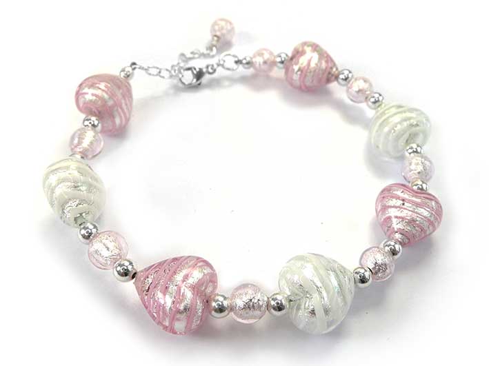 Murano Glass Bracelet - Pink and White Spiralina