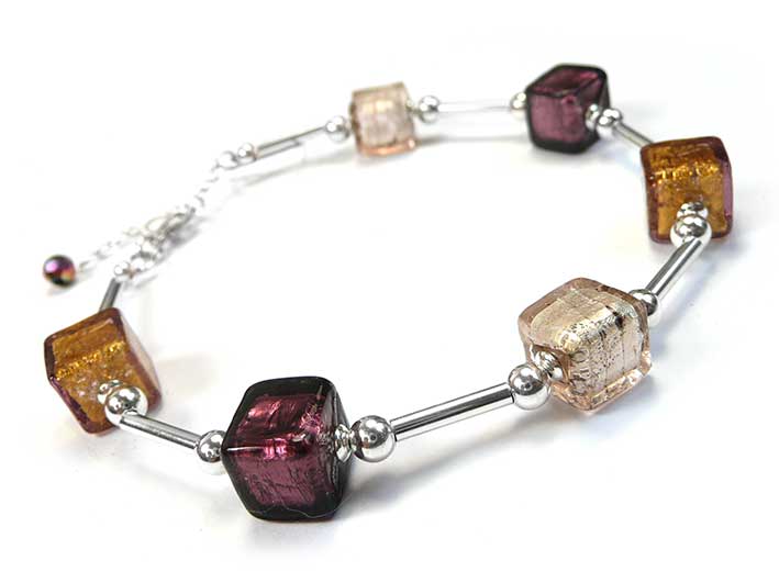 Murano Glass Cube Bracelet - Burgundy Glow