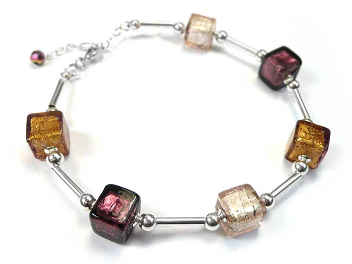 Murano Glass Cube Bracelet - Burgundy Glow