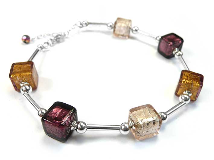 Murano Glass Cube Bracelet - Burgundy Glow