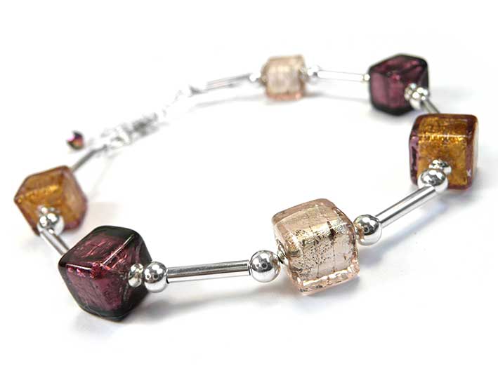 Murano Glass Cube Bracelet - Burgundy Glow