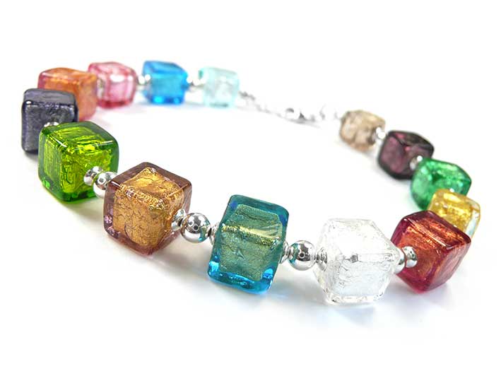 Murano Glass Cube Bracelet - Multicolour