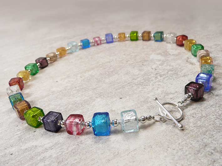 Murano Glass Cube Necklace - Multicolour