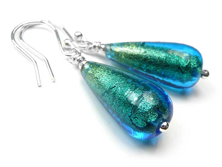 Murano Glass Drop Earrings - Kingfisher