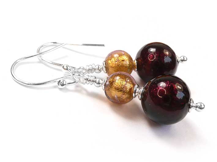 Murano Glass Duetto Earrings - Burgundy and Chocolate