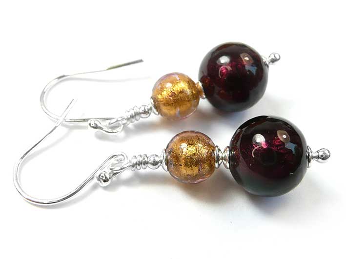 Murano Glass Duetto Earrings - Burgundy and Chocolate