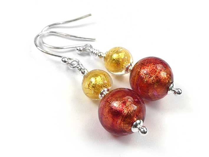 Murano Glass Duetto Earrings - Copper and Gold