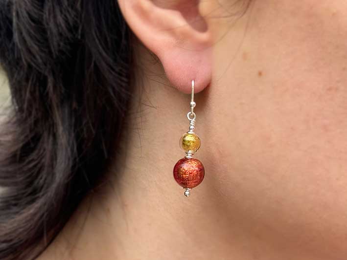 Murano Glass Duetto Earrings - Copper and Gold Model