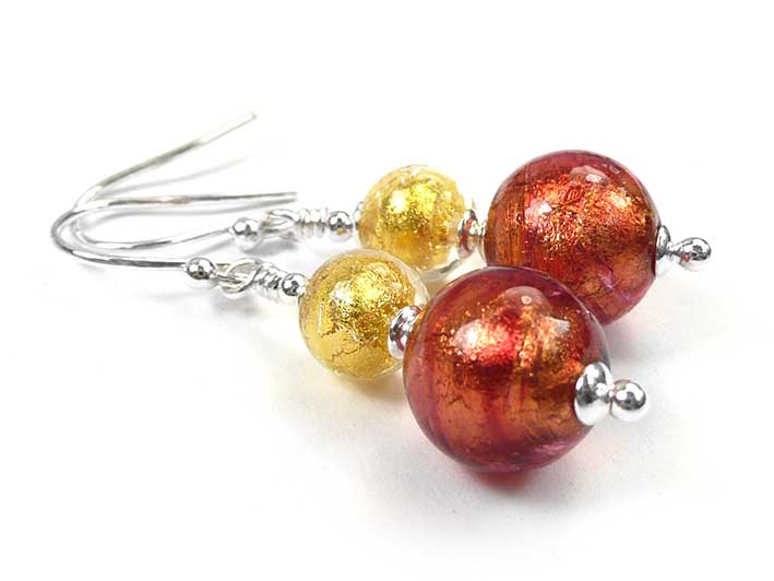 Murano Glass Duetto Earrings - Copper and Gold