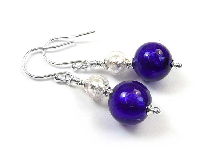 Murano Glass Duetto Earrings - Electric and Crystal