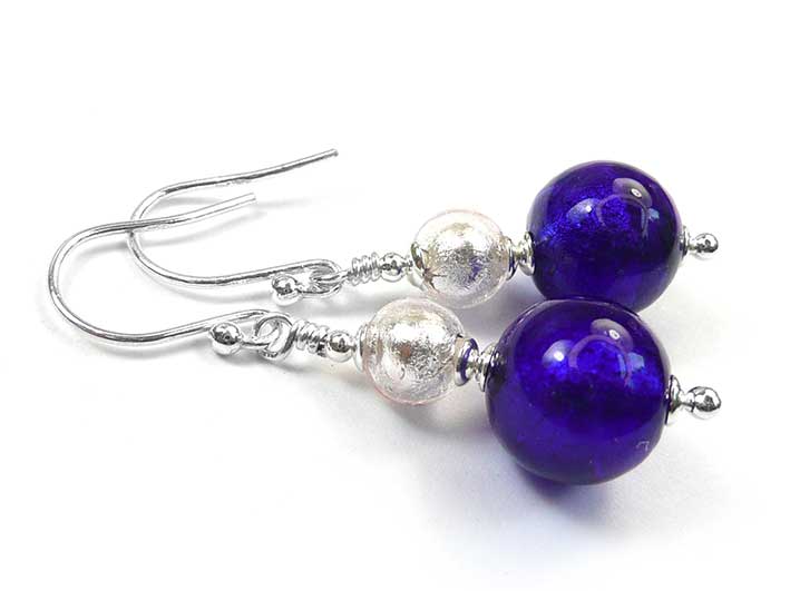 Murano Glass Duetto Earrings - Electric and Crystal