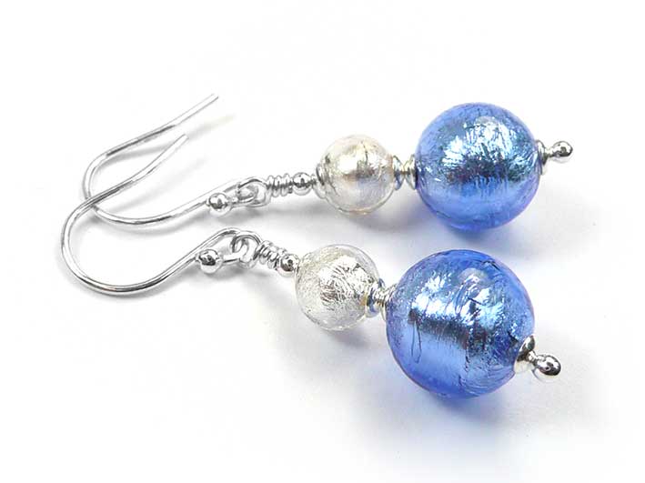 Murano Glass Duetto Earrings - Sapphire and Crystal