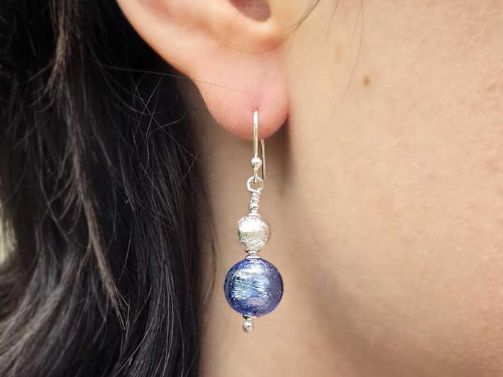 Murano Glass Duetto Earrings - Sapphire and Crystal