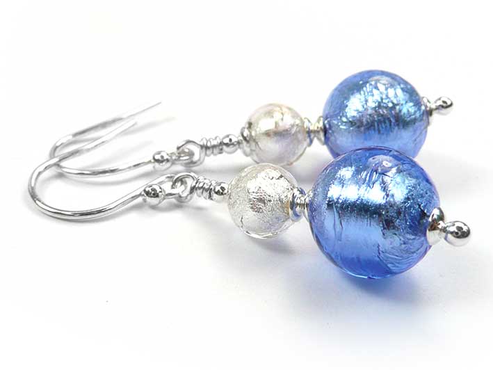 Murano Glass Duetto Earrings - Sapphire and Crystal