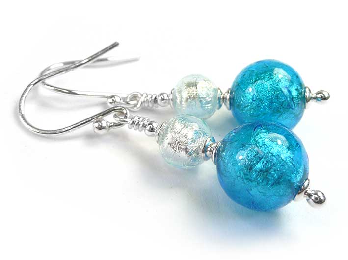 Murano Glass Duetto Earrings - Turquoise and Aquamarine