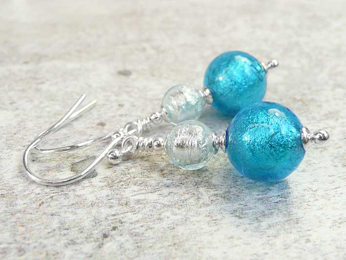 Murano Glass Duetto Earrings - Turquoise and Aquamarine