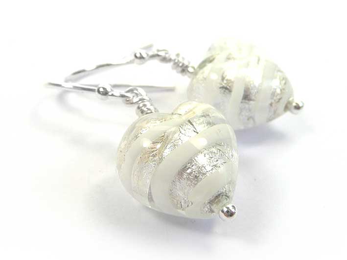 Murano Glass Heart Earrings - Crystal Spiralina