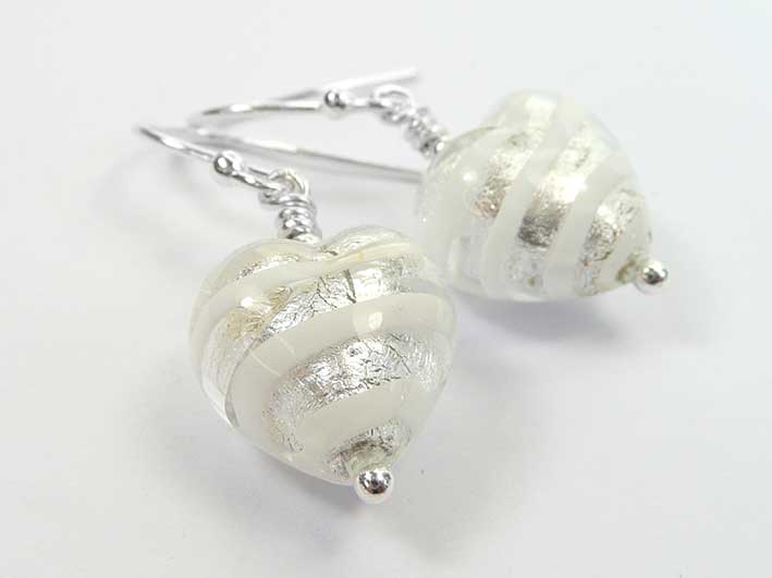 Murano Glass Heart Earrings - Crystal Spiralina