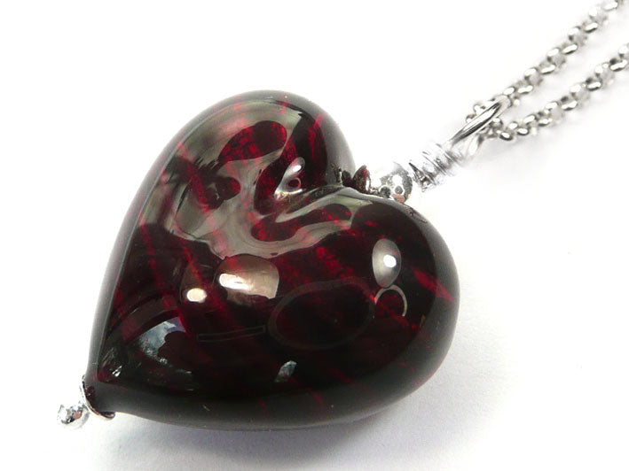 Murano Glass Heart Pendant - Black Cherry