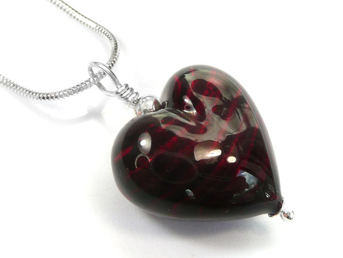 Murano Glass Heart Pendant - Black Cherry