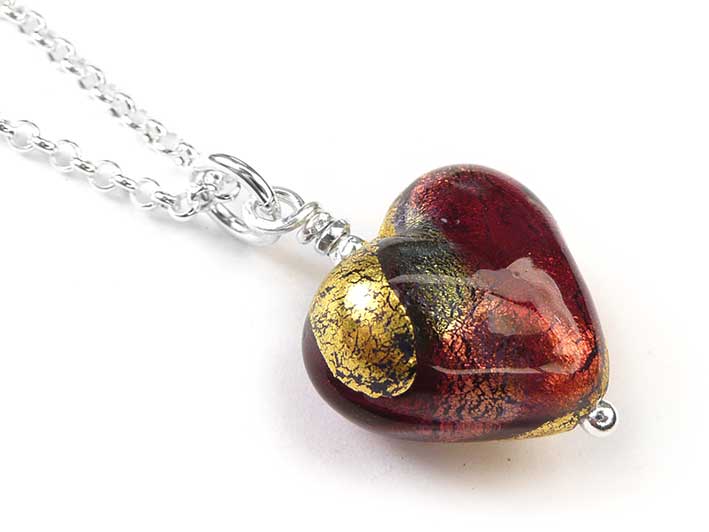 Big Love - Large Red Heart Pendant Necklace with Venetian Glass Heart