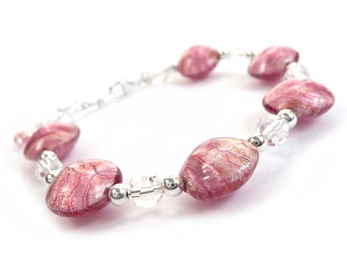 Murano Glass Lentil Bracelet - Raspberry