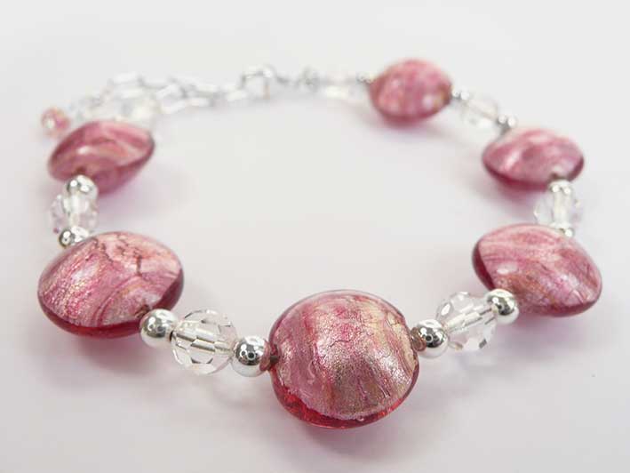 Murano Glass Lentil Bracelet - Raspberry