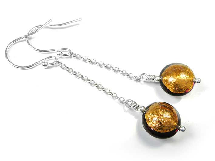 Murano Glass Lentil Drop Earrings - Chocolate