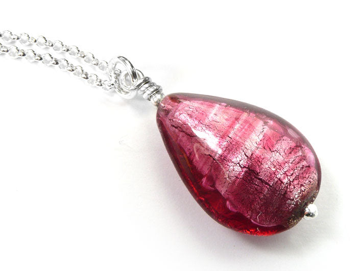 Murano Glass Pendant - Raspberry Drop