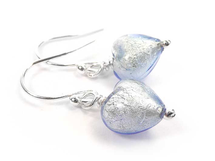 Murano Glass Tiny Heart Earrings - Ice Blue