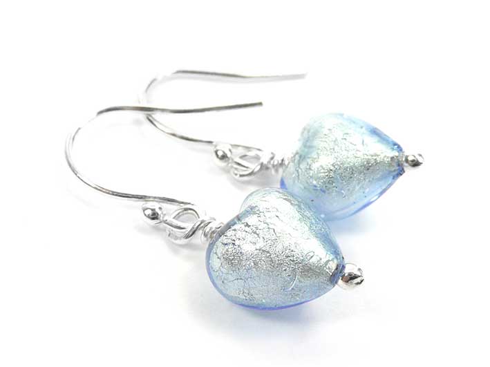 Murano Glass Tiny Heart Earrings - Ice Blue