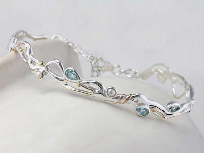 Silver Bracelet - Blue Topaz and Pearl