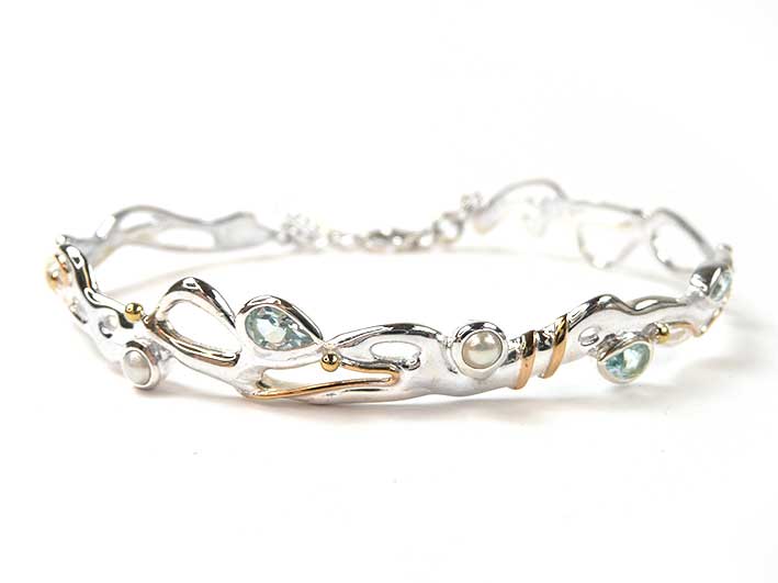 Silver Bracelet - Blue Topaz and Pearl