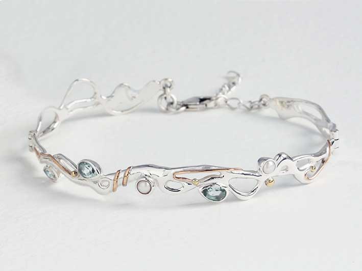 Silver Bracelet - Blue Topaz and Pearl