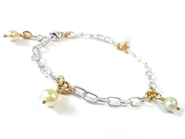 Silver Bracelet - Gold and Pearl