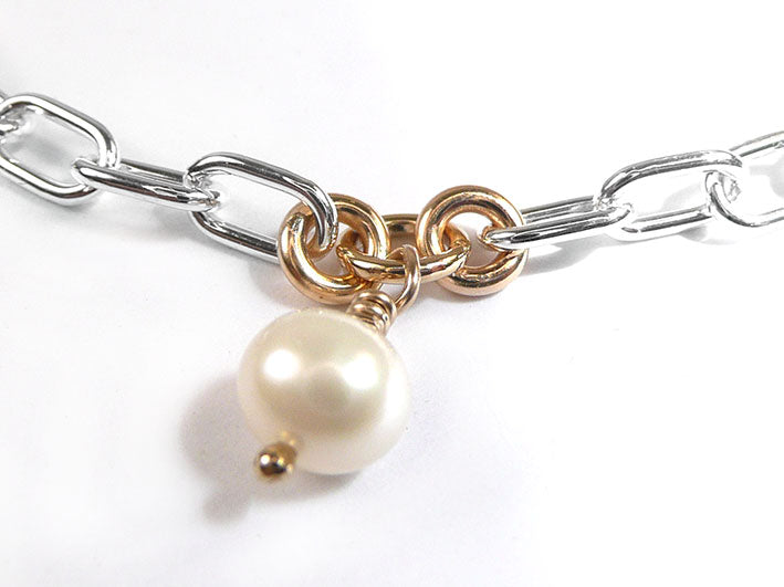 Silver Bracelet - Gold and Pearl