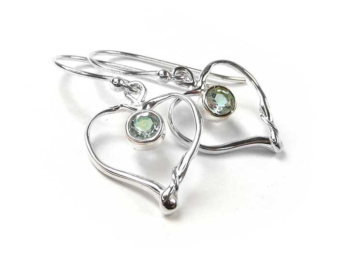 Silver Earrings - Blue Topaz Heart