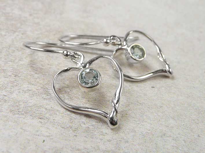 Silver Earrings - Blue Topaz Heart