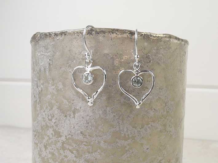 Silver Earrings - Blue Topaz Heart