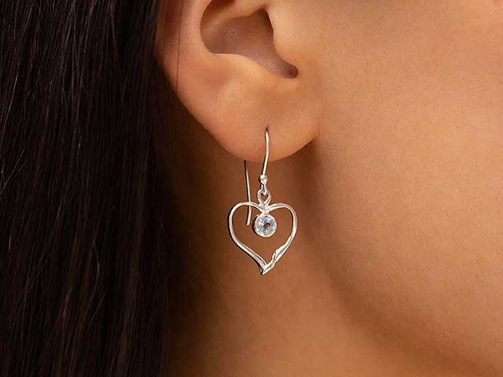 Silver Earrings - Blue Topaz Heart