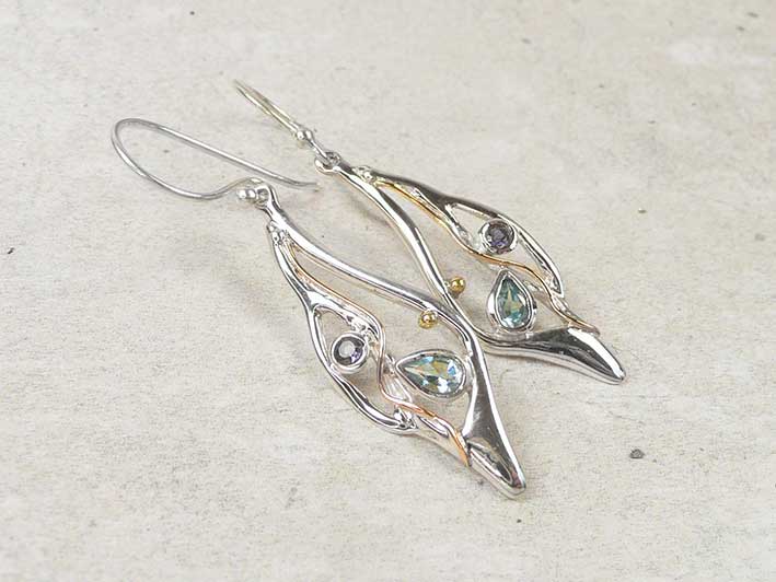 Silver Earrings - Blue Topaz and Iolite Butterfly Wing