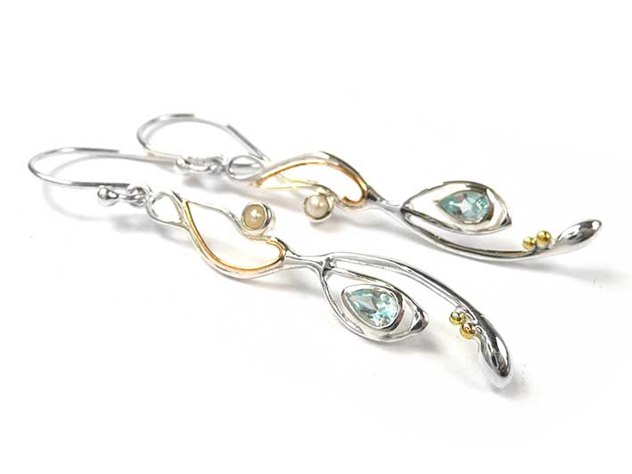 Silver Earrings - Blue Topaz and Pearl