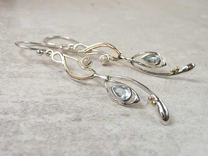 Silver Earrings - Blue Topaz and Pearl