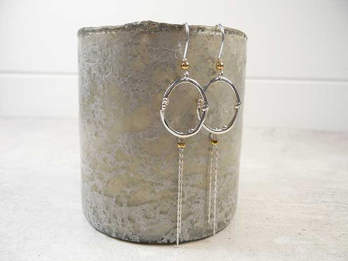 Silver Earrings - Organic Oval and Tassel