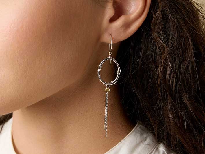 Silver Earrings - Organic Oval and Tassel