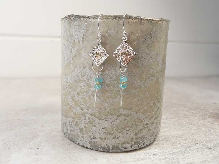 Silver Earrings - Textured Silver and Apatite